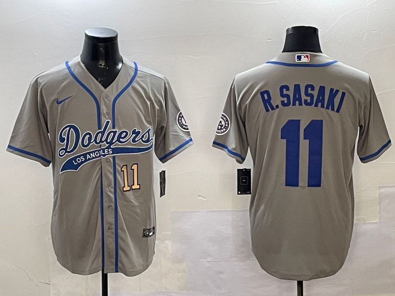Men Los Angeles Dodgers #11 R.Sasaki Grey Jointly Name Game 2025 Nike MLB Jersey style 2